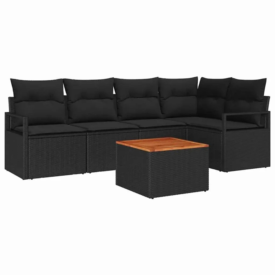 vidaXL Garten-Sofa-Set aus Poly-Rattan mit Kissen, 6-teilig, Schwarz - Bild 2