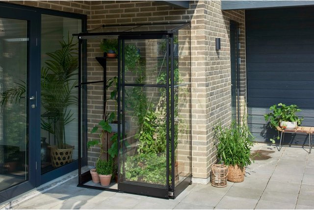 Halls Gewächshaus Qube Lean-to 2 Schwarz 0,8 m² mit 3 mm Sicherheitsglas - Bild 1
