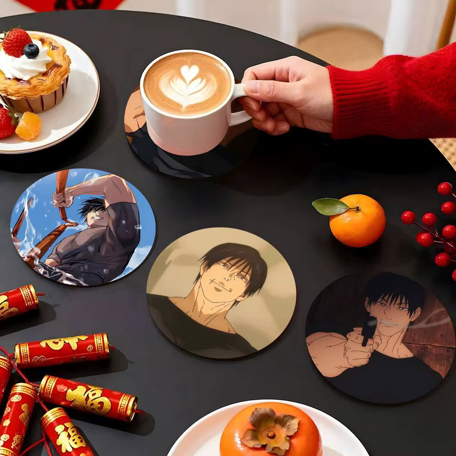 Holzuntersetzer TOJI F-FUSHIGURO mit Farbdruck, runde Tassenunterlage für Heim und Schreibtisch, Mehrfarbig - Bild 2