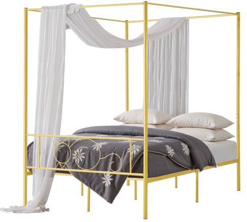 VEVOR Himmelbettrahmen aus Metall in Gold mit minimalistischem Kopfteil und robustem Stahllatten-Support für Full Size - Bild 1