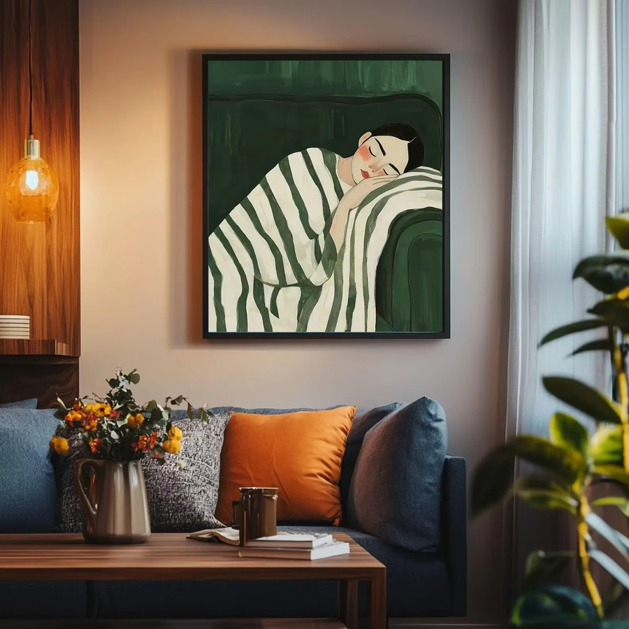 Smaragdgrüne abstrakte Wandkunst SHENCHEN minimalistischer Grafikdruck mit Frauenmotiven - Bild 3