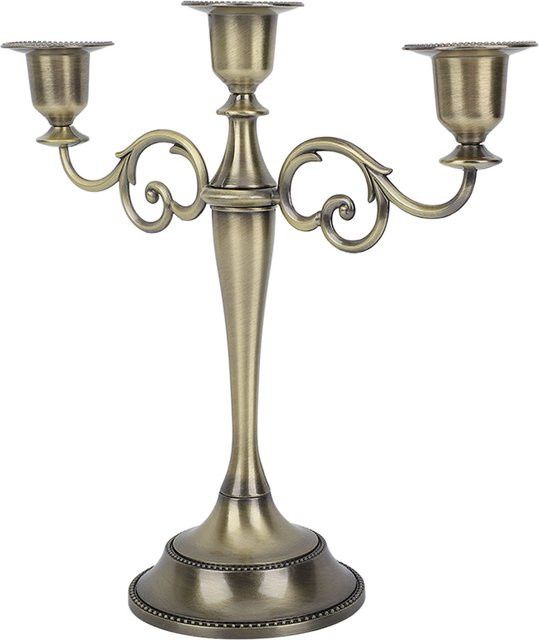 TOPINCN Kerzenhalter aus Metall mit 3 Armen im Retro-Stil, Gold und Braun - Bild 1