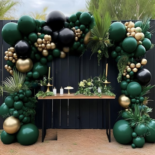 XHLFCJ Ballongirlande Set mit 116 Stück in Schwarz, Grün und Metallic Gold für Geburtstag, Hochzeit oder Jungle-Safari-Party - Bild 1