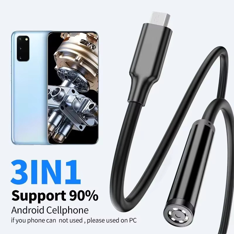XinFe 3-in-1 Endoskopkamera mit Micro-USB und USB-C für Android und PC, Mini-Boreskop mit LED-Beleuchtung, Schwarz, 7mm Durchmesser - Bild 2