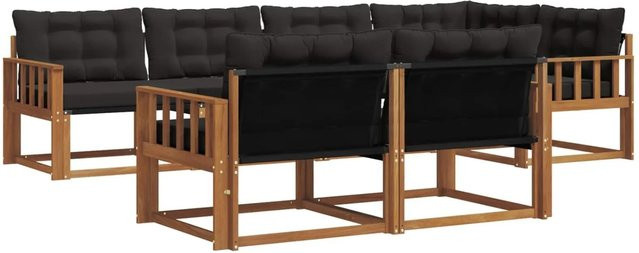 vidaXL Outdoor-Sofagarnitur 7-teilig aus Akazienholz mit Kissen in Braun und Schwarz - Bild 1