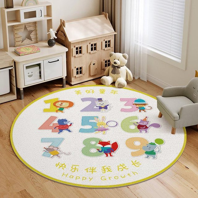 Karpetti Kinderteppich Rund, Weicher Plüsch Teppich mit Cartoon-Design, Anti-Rutsch Lernmatte für Kinderzimmer, Schlafzimmer und Wohnzimmer, Mehrfarbig, Durchmesser: 80 cm - Bild 1