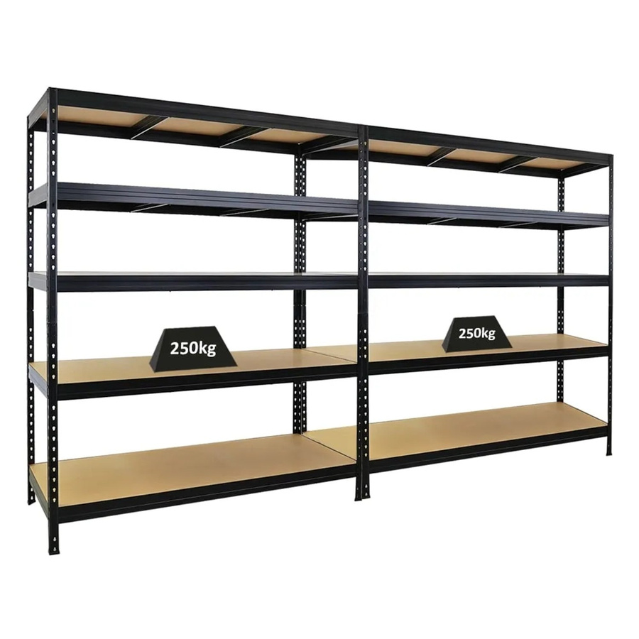 PROREGAL 2er-Set Schwerlastregal Rivet Schwarz mit verstellbaren Regalböden aus MDF und Stahl, H x B x T: 180 x 150 x 60 cm - Bild 2