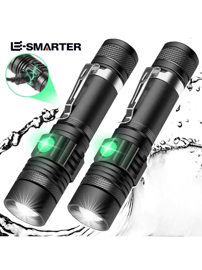 ESMARTER Taktische LED-Taschenlampe aus Aluminiumlegierung, Wasserdicht und USB-aufladbar, Schwarz - Bild 6