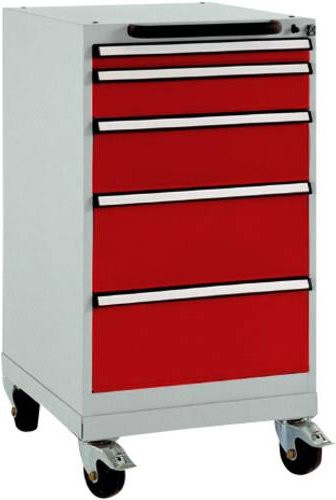 Manuflex BASETEC Schubfachschrank TP1144.3003 mobil, rubinrot RAL 3003, mit 5 Schubfächern, rollbar und abschließbar, Nutzhöhe: 70 cm - Bild 1