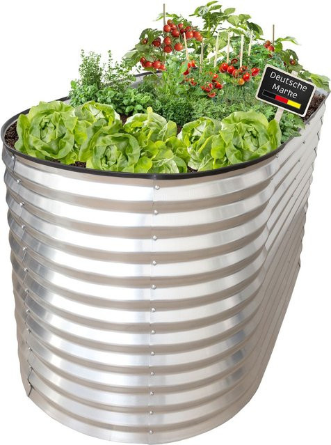 Wetterfestes Hochbeet aus Metall in Silber, oval für Garten, Kräuter und Gemüse, B/T/H: 160 x 80 x 78 cm - Bild 1