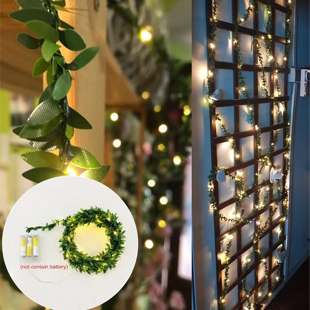 LED Kupferdraht Beleuchtungskette mit grünen Blättern, Batteriebetrieben, für Dekoration bei Hochzeit, Weihnachten oder Party - Bild 1