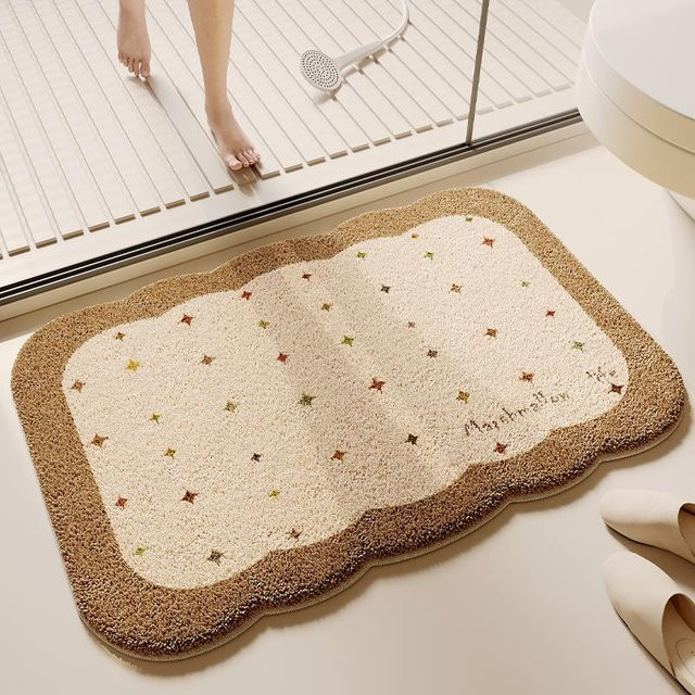 Badezimmerbodenmatte aus Plüsch in Beige mit Kaschmir-Imitation, B/B: 40 x 60 cm - Bild 1