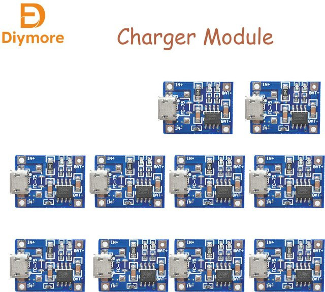 10er Set Diymore TP4056 Lithium-Batterie Ladegerät Modul mit Schutzfunktion, Micro USB und USB-C, 5V 1A, Blau - Bild 1