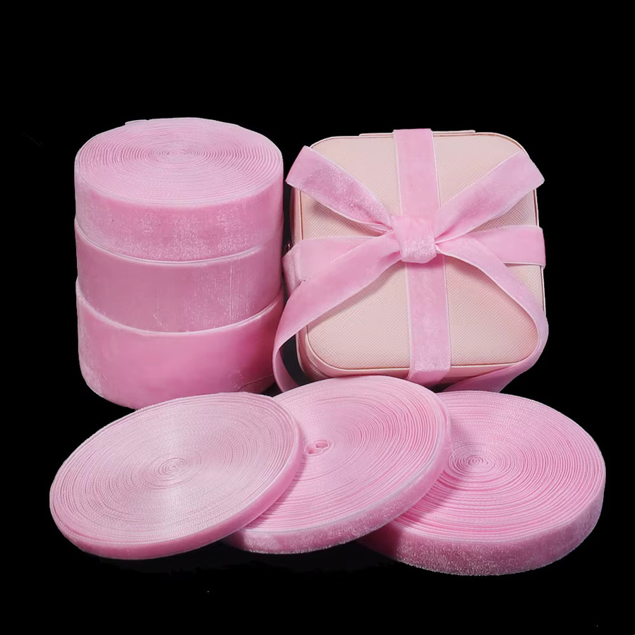 Rosa Samtbänder mit Single Face Beflockung für Hochzeit, Weihnachten und Geschenkverpackungen, Breite: 6 mm bis 38 mm - Bild 4