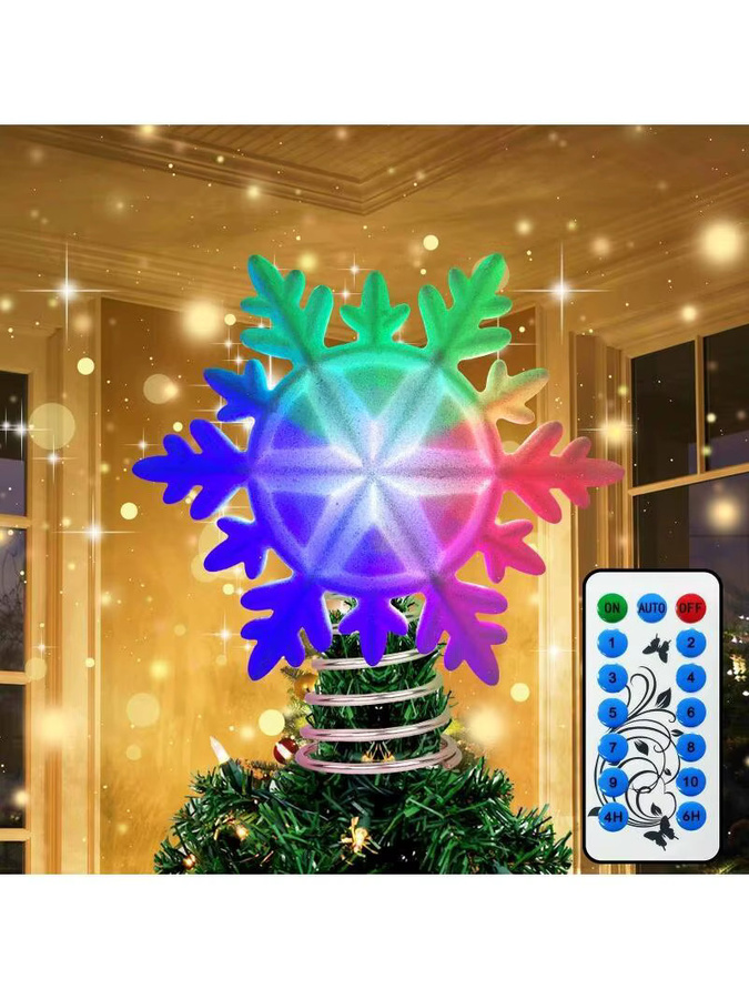 OurWarm LED Weihnachtsbaumspitze mit weißen Schneeflocken und Glitzer in Multicolor, Höhe: 25,0 cm, Breite: 13,0 cm - Bild 6