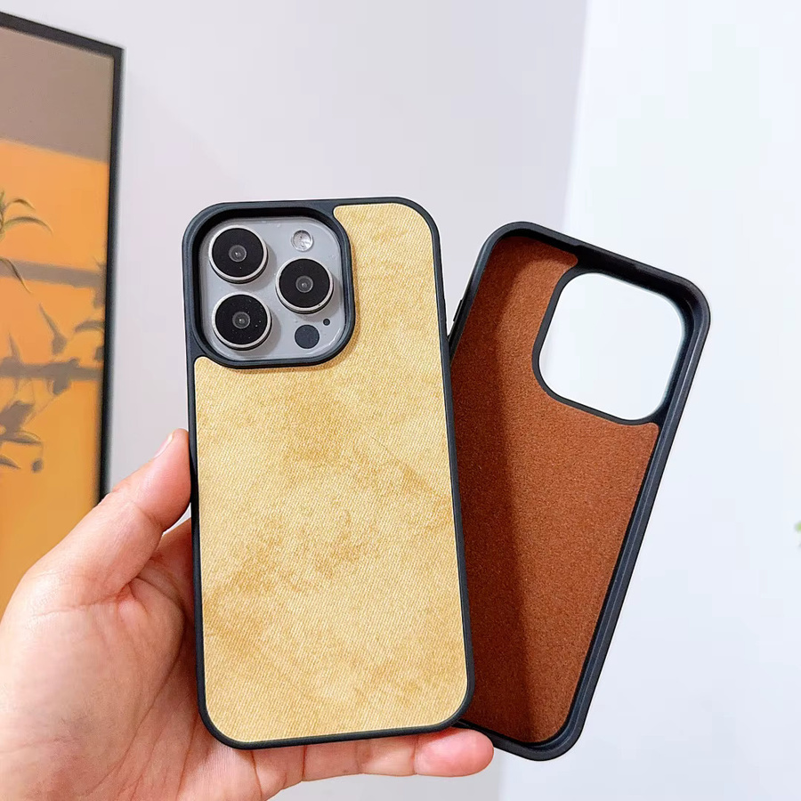 Luxuriöse iPhone Hülle mit Denim-Textur aus PU-Leder, stoßfeste Handyhülle mit harter Rückseite, Multicolor - Bild 1