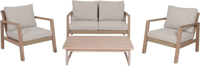 Garden Pleasure Lounge-Set San Mateo 4-teilig aus Eukalyptusholz in Braun mit Kissen und Kunststoffgeflecht - Bild 1