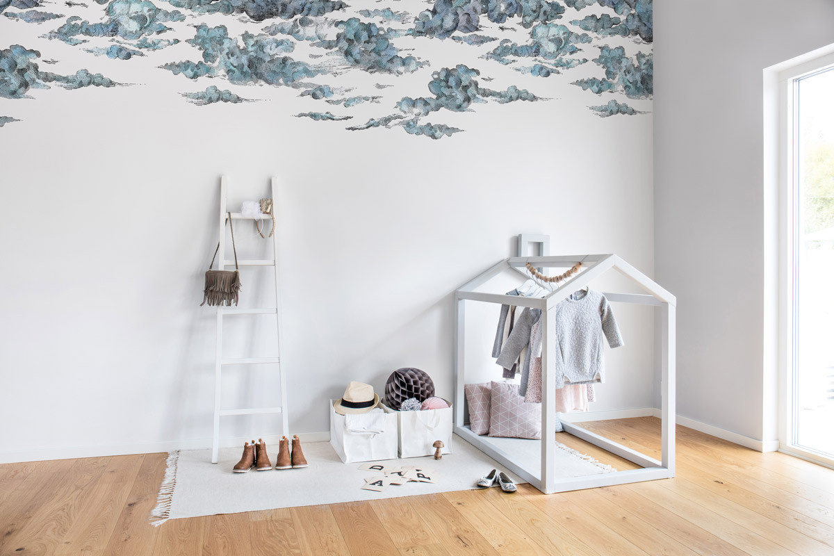 Rebel Walls Mural Cotton Skies Blue Wandtattoo im abstrakten skandinavischen Design für Kinderzimmer - Bild 1