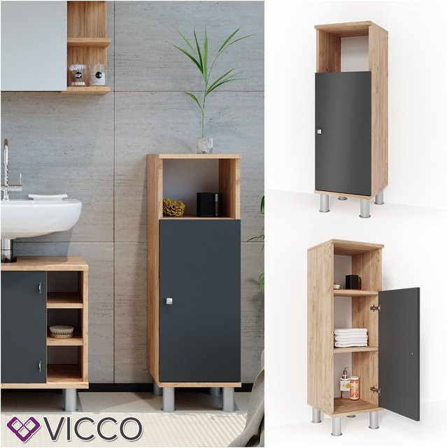 Vicco Badschrank Fynn Midischrank für das Badezimmer in Anthrazit und Eiche, B/H: 30 x 95 cm - Bild 2