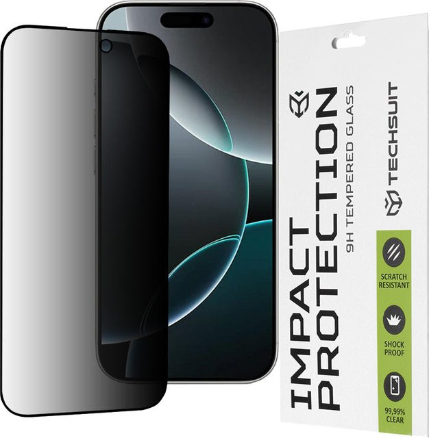 Techsuit Privacy Schutzfolie aus gehärtetem Glas für Apple iPhone 16 Pro, transparent, Full Glue, 111D - Bild 1