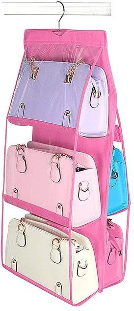 KTY Hänge-Taschenorganizer mit 6 Fächern, faltbare Aufbewahrungstasche für Handtaschen und Schuhe, transparent, rosa, B/T/H: 35,0 x 32,0 x 90,0 cm - Bild 1