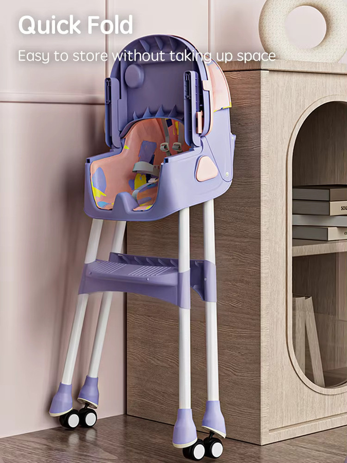 PANGDUBE Baby-Hochstuhl mit Rädern und Zubehör, verstellbarer Kleinkind-Essstuhl in Khaki inklusive Lätzchen, Schüssel und Löffel - Bild 2