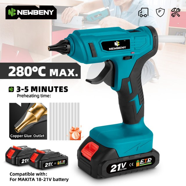 NEWBENY Kabellose elektrische Heißklebepistole in Blau für Makita-Akkus mit 11 mm Klebestiften für DIY-Reparaturen und Haushalt - Bild 1
