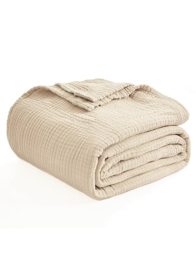 Atmungsaktive Musselin-Bettdecke aus 100 % Baumwolle als leichte Ganzjahres-Gaze-Überwurfdecke in Blau oder Beige, B/T: 150 x 130 cm - Bild 2