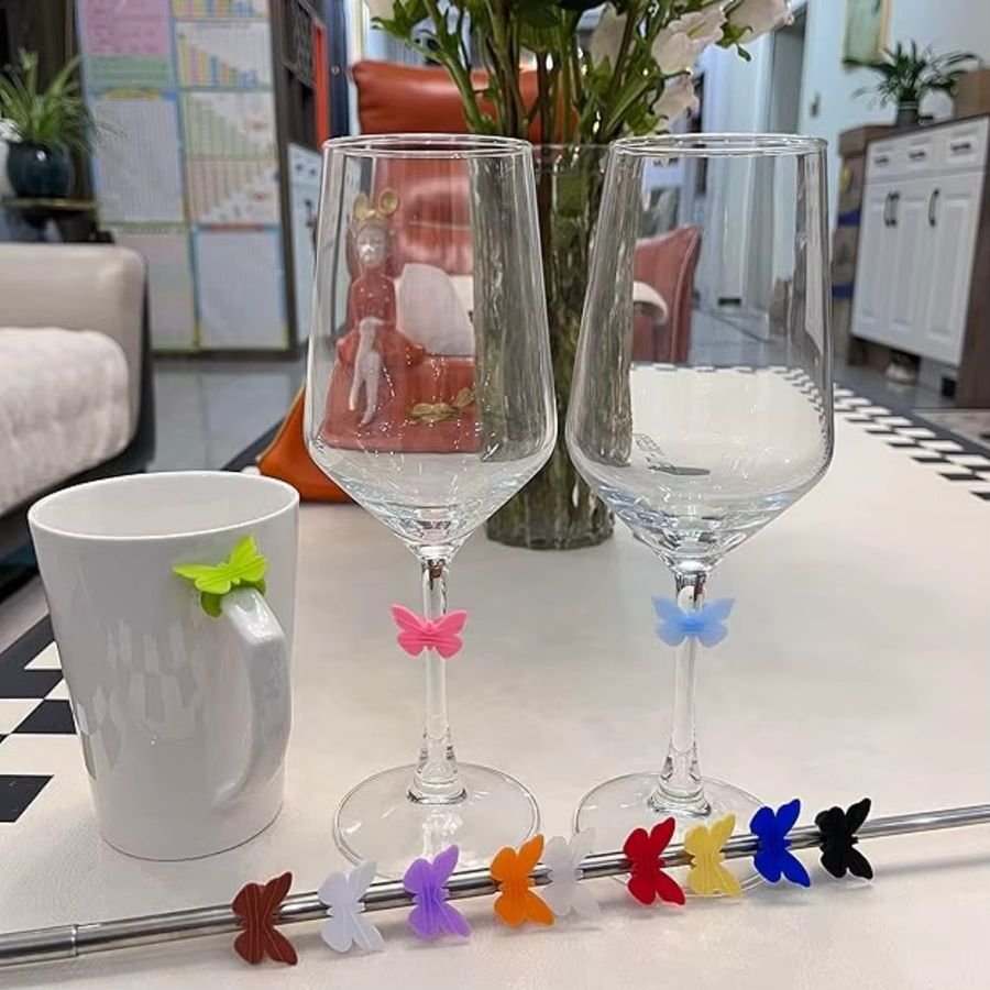 SUNFILI Wiederverwendbare Schmetterlings-Silikon-Weinglas-Charms in Multicolour zur Getränke-Markierung - Bild 2