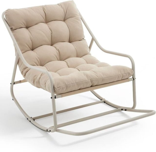 Moderner Outdoor-Schaukelstuhl mit Komfortkissen aus Stahl in Beige, B/T/H: 75 x 116 x 82 cm - Bild 1