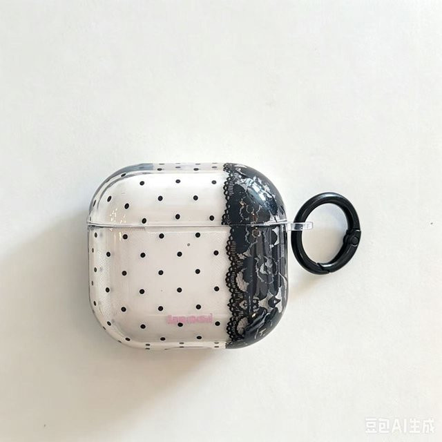 IMD Transparente Schutzhülle mit schwarzer Spitzenverzierung und Polka Dot Design für Apple AirPods 1 2 3 4 Pro Pro2 Pro3 - Bild 1
