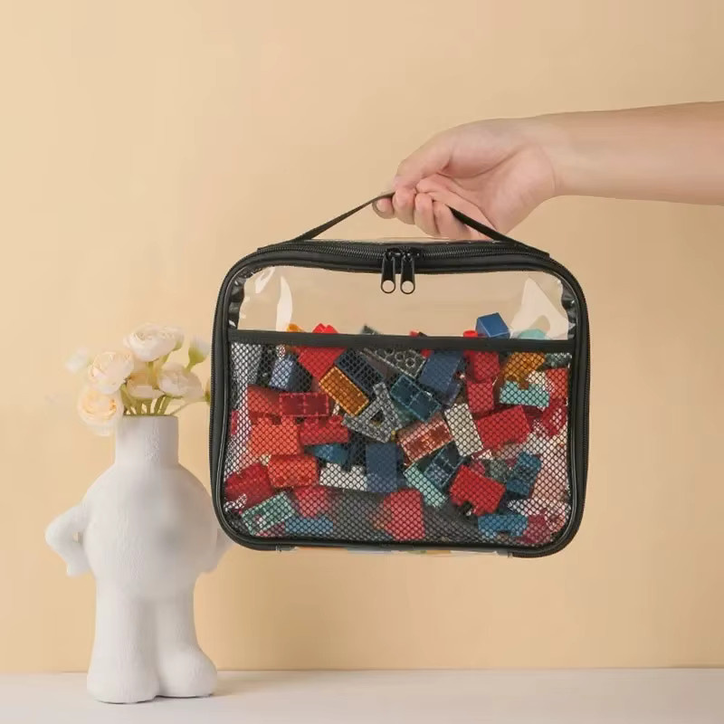 Transparente PVC Mesh Aufbewahrungstasche mit Reißverschluss und Griffen, Wasserdichte Organizer-Tasche für Make-up und Spielzeug, Breite: 45,17 cm, Höhe: 31,85 cm, Tiefe: 17,78 cm - Bild 3