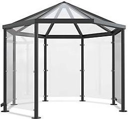 Achteck-Raucherpavillon Modell Paris von WSM in Anthrazitgrau ohne Seitenwände aus verzinktem Stahl und Glas, B/T/H: 330 x 310 x 330 cm - Bild 1