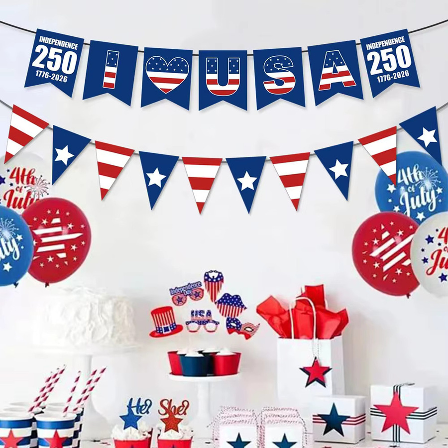 AFYPRTY Papier-Banner USA 250. Jubiläums-Girlande mit Sternen und Streifen in Rot-Blau für deine Party-Dekoration - Bild 2