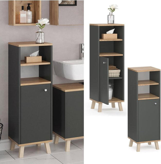 Vicco Midischrank Senyo Badschrank in Anthrazit und Gold, B: 30 cm, H: 95 cm - Bild 1