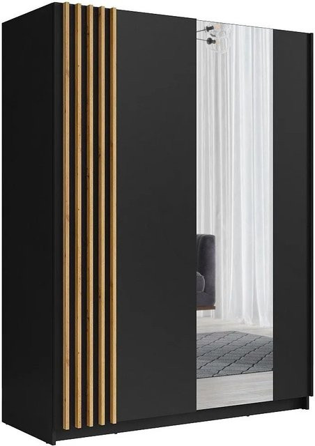 Vente-unique Kleiderschrank Calela Schwarz mit Schiebetüren und Spiegeltüren, Breite: 150,6 cm - Bild 1