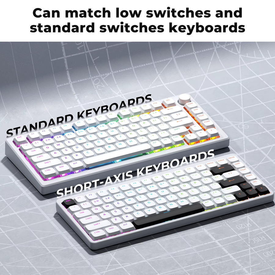 XVX Skyline R2 Double-Shot PBT Tastenkappen Low Profile Shine Through in Schwarz/Weiß mit 127 Tasten - Bild 5