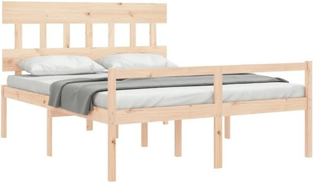 vidaXL Seniorenbett aus massivem Kiefernholz mit Kopfteil, Farbe Braun, B/T/H: 160 x 200 cm - Bild 1
