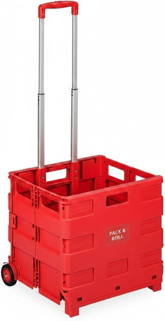 Relaxdays Einkaufstrolley aus Kunststoff und Aluminium in Rot, klappbar, B/T/H: 98 x 45,5 x 37 cm - Bild 1