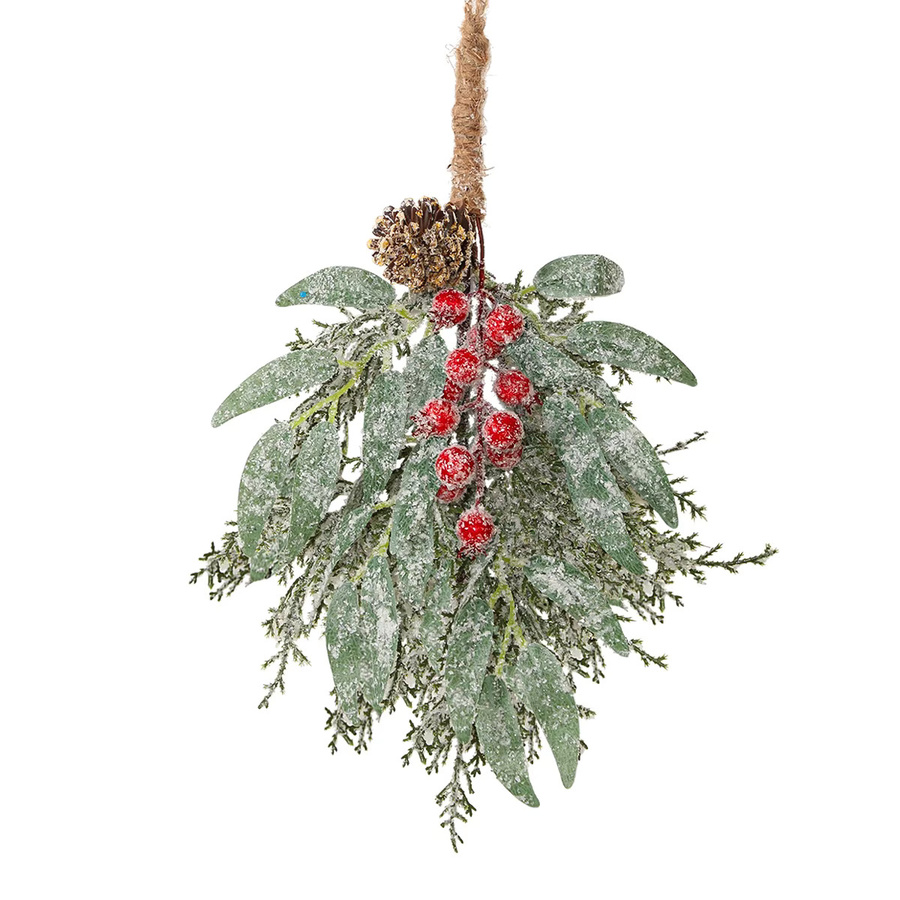 SIA FLOWER Weihnachtsanhänger mit künstlichen Pflanzen, roten Beeren und Kiefernnussschmuck in Grün und Rot - Bild 5