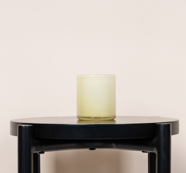 Glas Kerzenhalter von BLUME2000 in Gelb mit Streifenmuster für die Osterzeit, Höhe: 7,0 cm, Breite: 8,0 cm, Tiefe: 7,0 cm - Bild 1