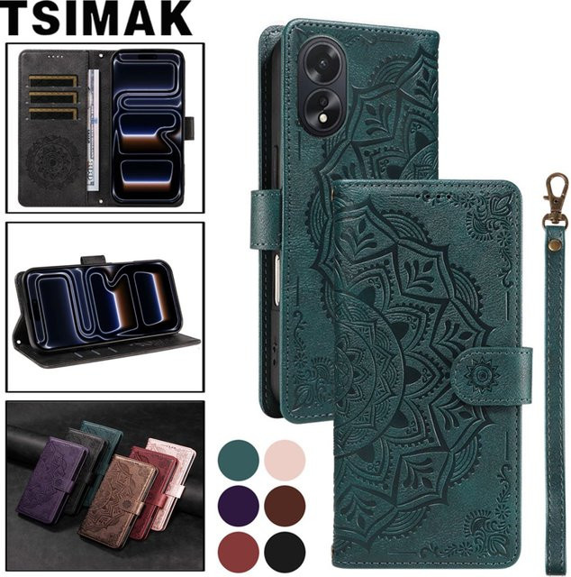 Magnetische Leder-Handyhülle von Tsimak für OPPO A18 A38 A58 A78 A98 4G 5G Flip Wallet mit Kartenhalter und Standfunktion in Rot - Bild 1