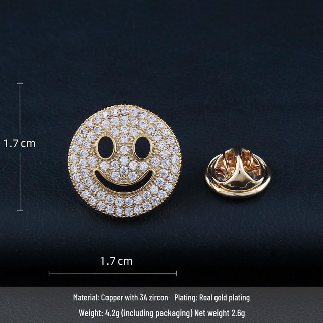 SwiftNex Brosche Smiley-Gesicht, Zirkon, Unisex, grau - Bild 1