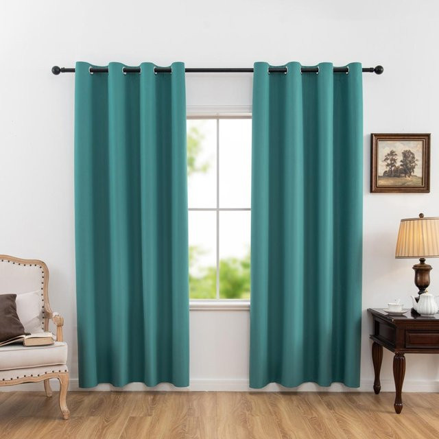 Yiran Furniture Verdunkelungsvorhang aus weichem Stoff mit Ösen, einfarbig, Petrol, B: 132 cm, H: 274 cm - Bild 1