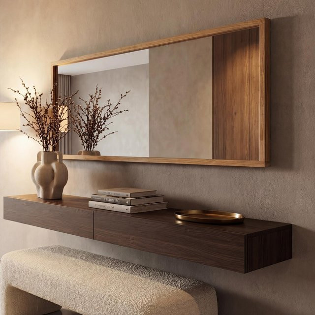MCA Wandspiegel MCW-P56 aus Massiv-Holz Eiche und Glas, B: 120 cm, H: 50 cm, T: 2 cm - Bild 1