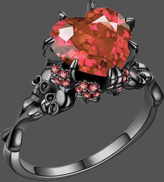Lucky Star Jewelry Ring, Gothic-Stil, Totenkopf-Design, Zirkon, Damen, rot - Bild 1