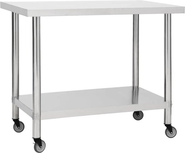 DELUKE Edelstahl Arbeitstisch BEWO mit Rollen, Silber, B/T/H: 100 x 30 x 85 cm - Bild 1