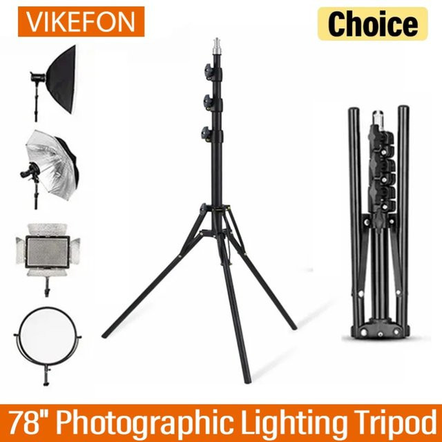 VIKEFON Fotobeleuchtung Stativ aus Aluminiumlegierung, faltbarer tragbarer Lichtständer für Fotografie und Kamera-Blitzhalterungen, Schwarz - Bild 1