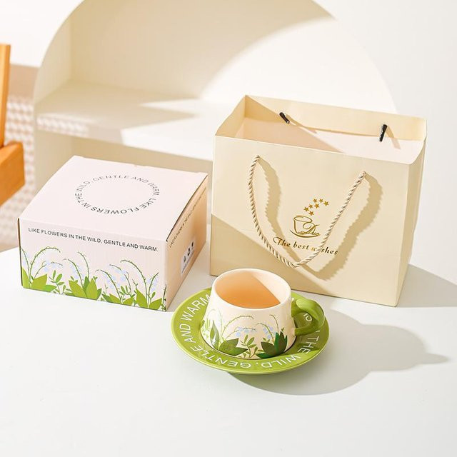 Keramik Kaffeetassen-Set mit Untertasse im pastoralen Stil, 300 ml - Bild 1