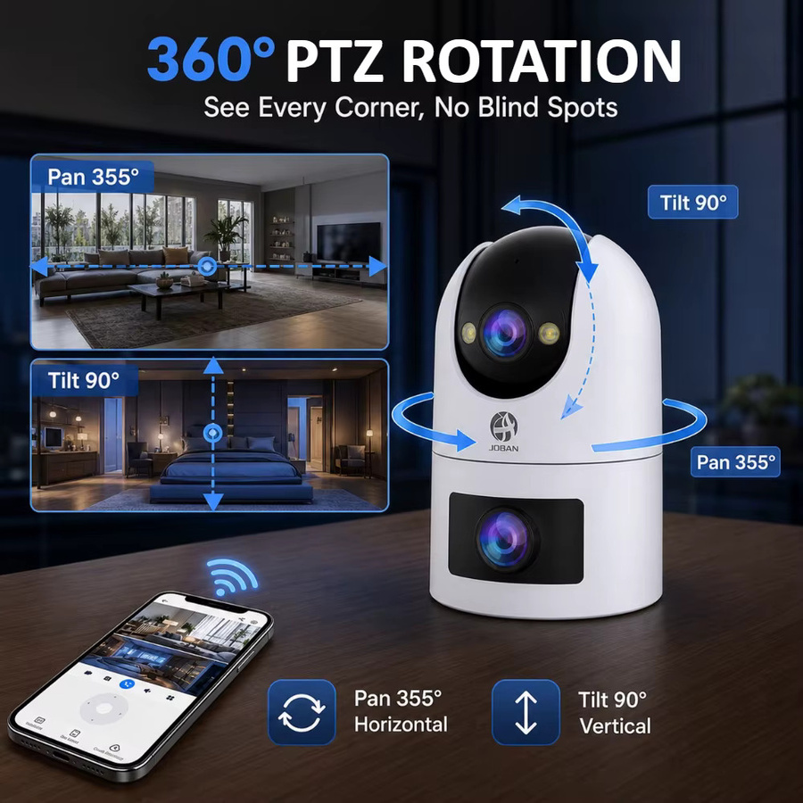 Jooan 4K 8MP Dual-Objektiv IP-Kamera mit Dual-Bildschirm, WLAN Außenkamera mit PTZ, Auto-Tracking und Audio-Video Funktion, Weiß - Bild 4